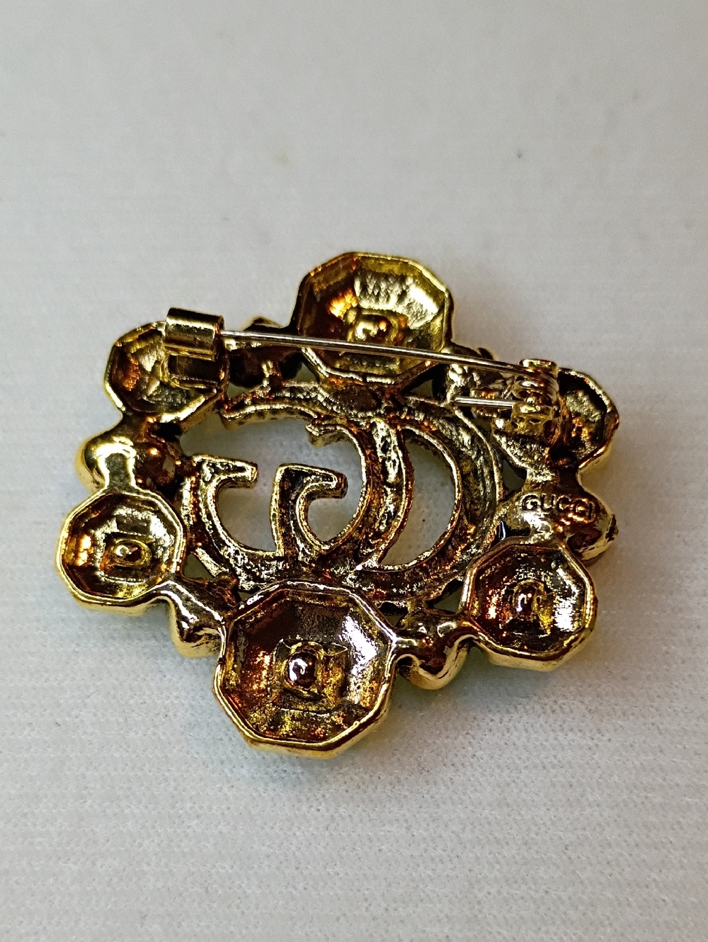 New Gold-Tone Crystal Brooch with Red, Yellow and Purple Stones Fashion Jewelry - Picture 2 of 5